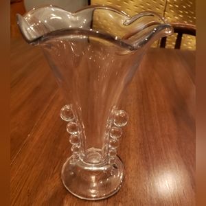Candlewick Glass Vase Fluted Rim with Beaded Handles